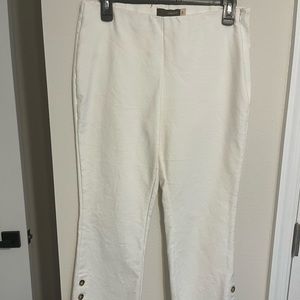 White Crosby Work Pants with buttons on bottom sides